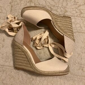 JustFab Cream and Tan Wedges